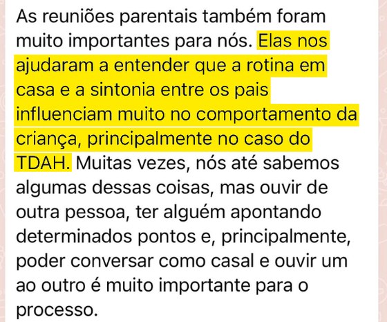 Depoimento real — reuniões parentais